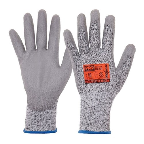 Prosense C5PUD cut level D gloves with grey PU palm, EN388:2016