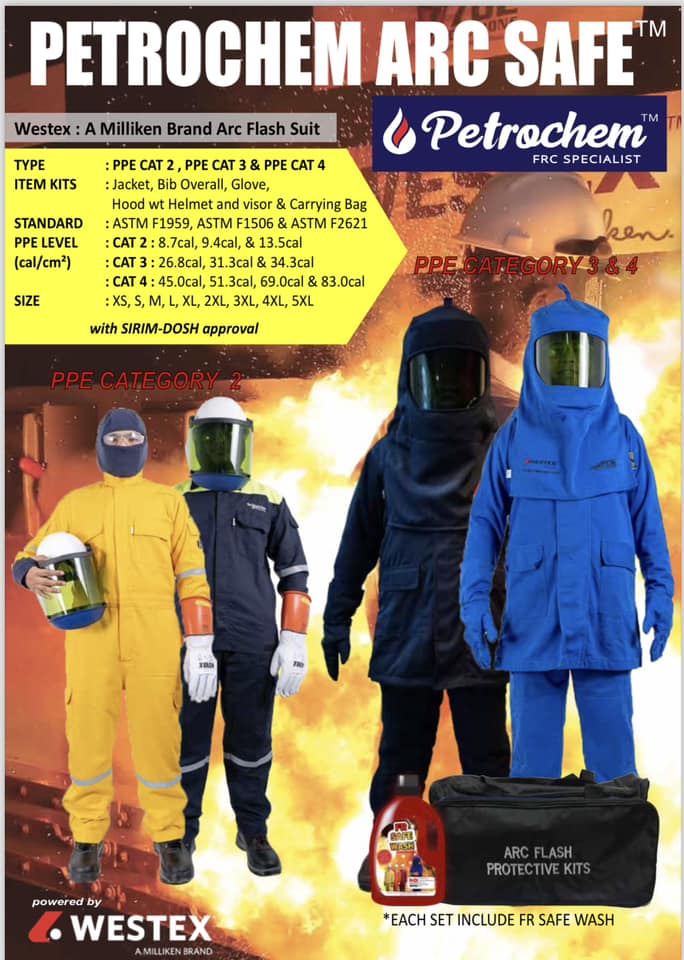 Petrochem Category 4 43 to 69 cal arc flash suit jacket and bib coverall for high energy switchgear