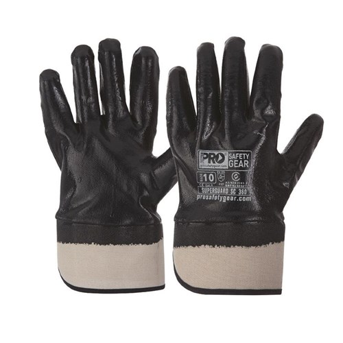 Super-Guard blue fully dipped nitrile gloves with canvas safety cuff, EN388 4121