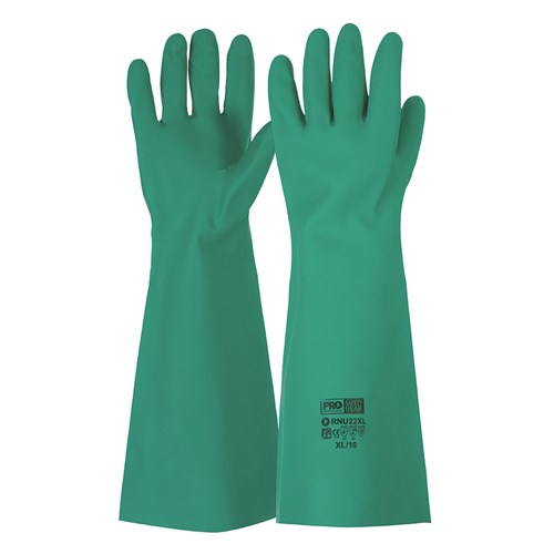 45cm green nitrile gauntlet gloves RNU22 for solvent, stain and lacquer handling