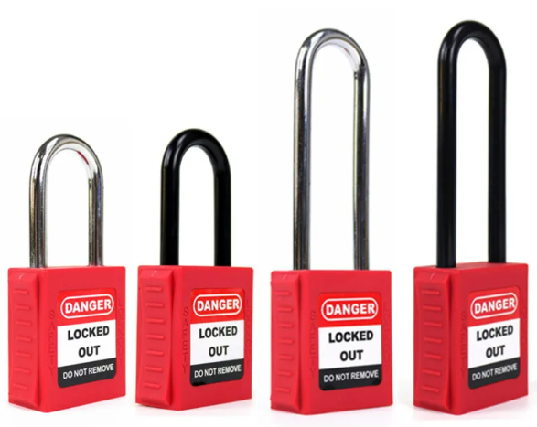 Nylon body safety padlock with steel shackle and key retaining mechanism for lockout tagout